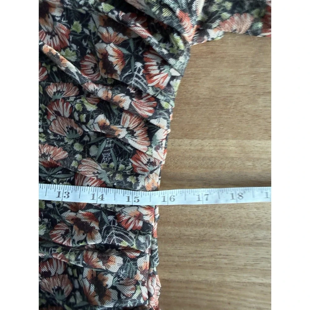 DRA Los Angeles Floral Mesh Ruched Maxi Dress Size L Long Sleeve Bodycon Boho